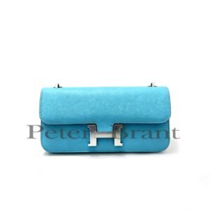 Hermès Constance Elan Bleu Celeste Epsom Leather Palladium Hardware Long Wallet / Crossbody 