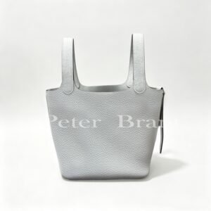 Authentic Hermes Picotin Lock 18 White Clemence Leather Tote Bag