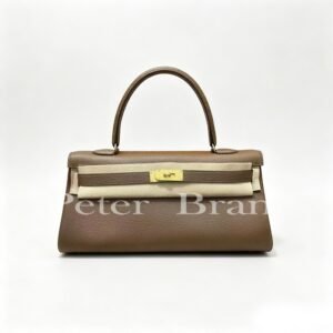 Hermès Kelly Shoulder Bag in Togo Leather, Etoupe, Gold Hardware