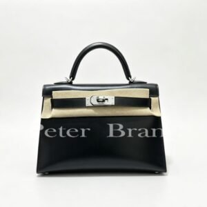 Hermès Mini Kelly II 20 Handbag - Black Box Calf Leather, Silver Palladium Hardware, Top Handle & Removable Strap