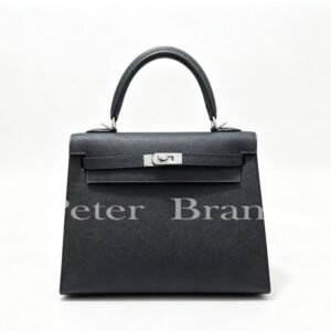 Authentic Hermes Kelly 25cm Black Epsom Leather with Palladium Hardware