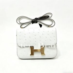 Hermès Constance 18 White Ostrich Leather Handbag with Gold Hardware