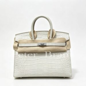 White Croc Birkin Hermès Birkin 25 White Matte Alligator Palladium Hardware Top Handle Bag