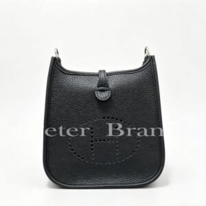 Authentic Hermes Mini Evelyn 16 Black Clemence Leather with Palladium Hardware