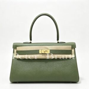 Hermès Long Kelly Green Togo Leather Gold Hardware Shoulder Bag