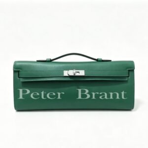 Hermès Kelly Cut Green Swift Leather Clutch with Palladium Hardware