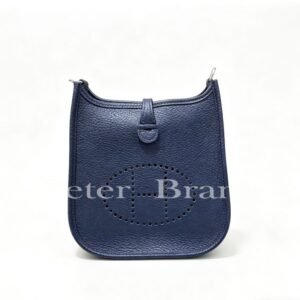 Authentic Hermes Mini Evelyn 16 Bleu Nuit Clemence Leather with Palladium Hardware