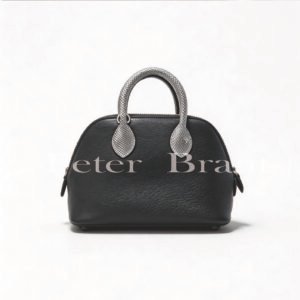 Hermès Bolide Mini, Black Leather with Lizard Accent Handle, Silver Hardware, Designer Handbag