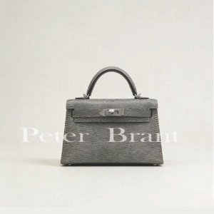 Hermès Mini Kelly 20 in Gris Lizard Leather, Silver Hardware, Brand New